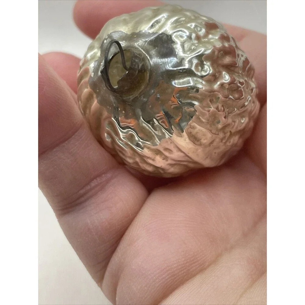Vintage Glass Christmas Ornament Silver Acorn Textured Bumpy Holiday Tree